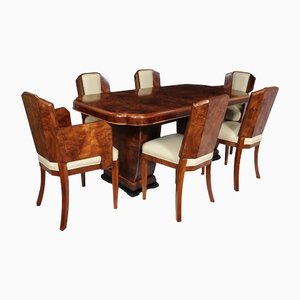 Art Deco Dining Table and Chairs attributed to Hille, 1930s, Set of 7