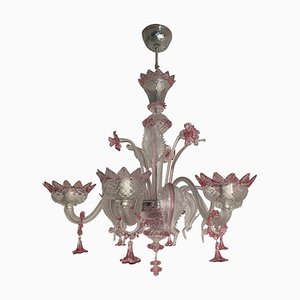 Transparent and Pink Murano Style Glass Chandelier with Flowers and Leaves from Simoeng