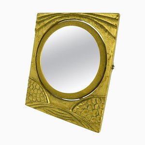 Espejo de mesa giratorio doble de bronce y marco para fotos, años 70