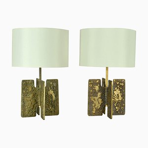 Modernist Sculptural Extruded Cross Bronze Table Lamps, 1970s, Set of 2