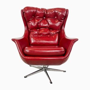Vintage Tufted Red Sky Leather Lounge Egg Chair, 1970s