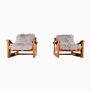 Pine Sling Armchairs, The Netherlands, 1970s, Set of 2