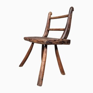 Rustic Wabi-Sabi Dark Hardwood Side Chair, 1920s