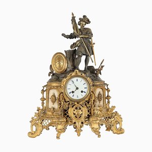 Orologio da tavolo in bronzo dorato e marmo