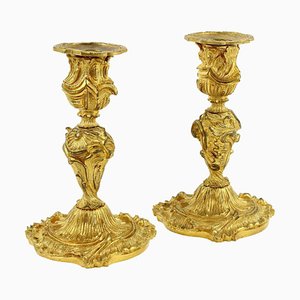 Small Louis XV candlesticks in gilded bronze, 18th century, Set of 2
