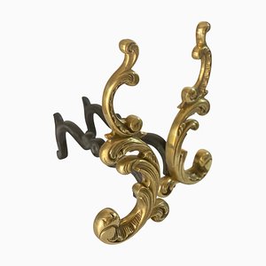 19th Century Black and Gold Color Steel and Bronze Andirons, France