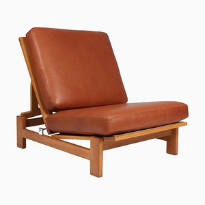 Leather Model 420 Armchair with Ottoman attributed to Hans J. Wegner for Getama, 1970s