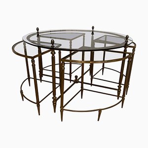 Fluted Brass Nesting Tables attributed to Maison Jansen, 1950s, Set of 5