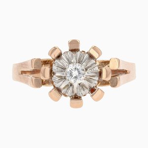 18 Karat French Diamond Rose Gold Solitaire Ring, 1960s