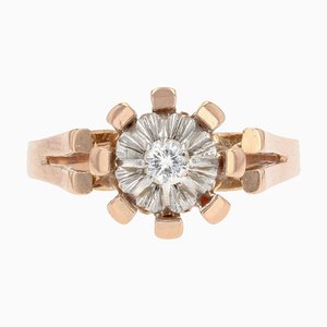 Französischer 18 Karat Diamant Roségold Solitär Ring, 1960er