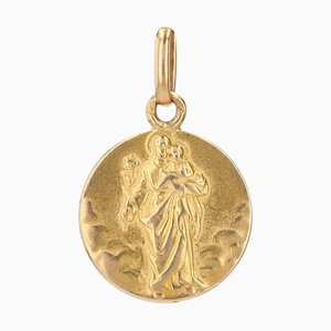 18 Karat French Saint Joseph with Lily Yellow Gold Medal, 1890s
