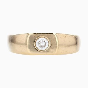 18 Karat Modern French Yellow Gold and Diamond Signet Ring