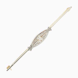 18 Karat 20th Century Yellow Pearl and Diamonds Gold Bar Brooch, 1890s