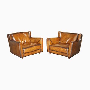 Love Seat Armchairs in Hand Dyed Cigar Brown Leather by Baxter Berger, Set of 2