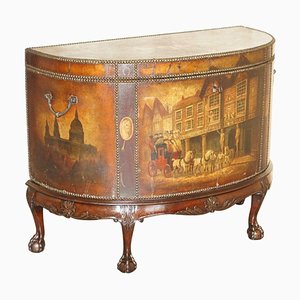 Credenza antica Demi Lune in pelle dipinta con artigli e piedi a sfera