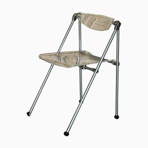 Metal & Lucite Folding Desk Chair with Swing Back