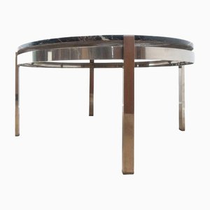 Vintage Italian Modernist Marble & Chrome Round Coffee Table, 1960s