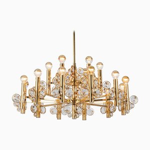 Large Gilt Brass Chandelier attributed to Palwa for Sciolari, Germany, 1970s