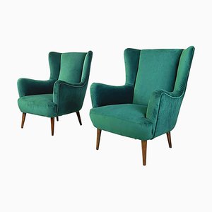 Set of Mid-Century Italian Forest Green Armchairs, 1950s