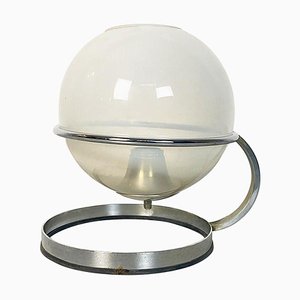 Space Age Italian Chromed Steel and Opaque Opaline Glass Table Lamp, 1970s