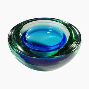 Bol Archimede Vert et Bleu de Seguso Geode, Murano, Italie1950s