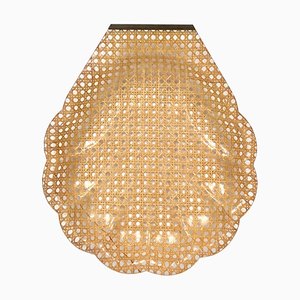 Acrylic Glass and Rattan Shell Serving Tray in the style of Christian Dior, France, 1970s