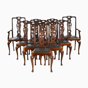 Carved Mahogany Dining Chairs, 1900s, Set of 10