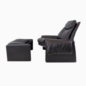 Leather Saporiti P 60 Chair & Ottoman by Vittorio Introini for Saporiti Italia, 1960s, Set of 2