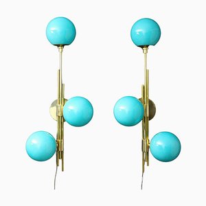Mid-Century Modern Italian Sconces in Turquoise Tiffany Blue Glass, 2000, Set of 2