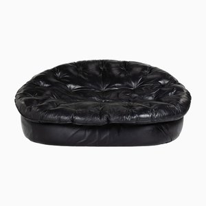 Vintage Black Leather Sofa, 1970