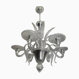 Lustre Vénitien en Verre de Murano Transparent avec Feuilles de Fougères Felci de Simoeng