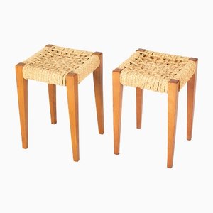 Oak and Rope Stools attributed to Adrien Audoux & Frida Minet, 1950s, Set of 2