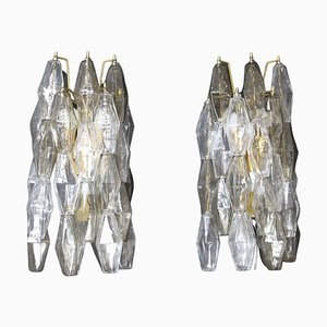 Sconces in Clear and Smoked Murano Glass, 1980, Set of 2