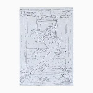 Emile-François Chambon, Jeune femme nue à la flûte, 1991, Ink & Pencil on Paper