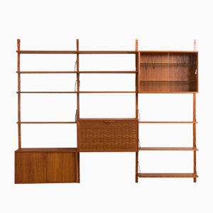 Teak 3-Bay Wall Unit with Secretary Desk Bar Cabinet by Poul Cadovius for for Cado, Denmark, 1960s