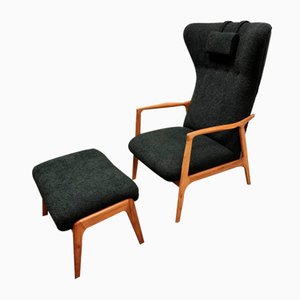 Vintage Sessel mit Fußhocker, 2er Set