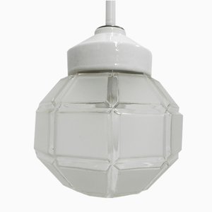 Art Deco Hanging Lamp with Octagonal Frosted Glass Shade, 1930s