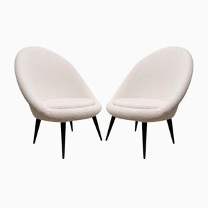 Set of Mid-Century White Wool Armchairs
