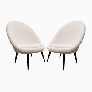 Weiße Mid-Century Sessel aus Wolle, 2er Set