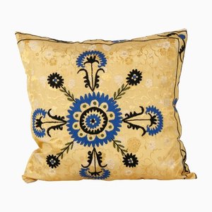 Housse de Coussin Suzani Ethnique Carrée Jaune