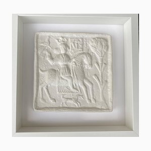 Medieval Gypsum Cast Tile with Men on a Horse, 2022