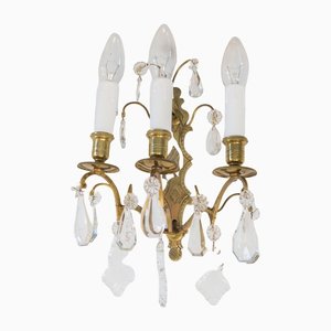Französische Messing & Kristallglas Wandlampen, 1940er, 2er Set