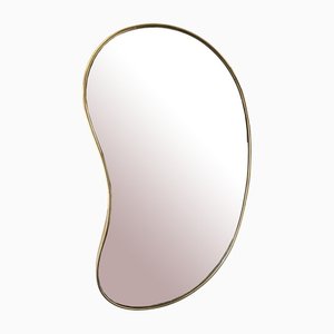 Italian Brass Free Form Bean-Shaped Mirror, 1950s