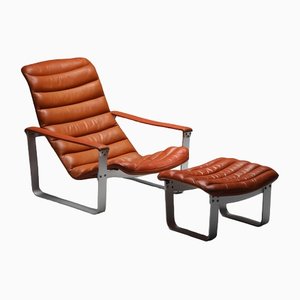 Lounge Chair with Ottoman by Ilmari Lappalainen for Asko, 1960s, Set of 2