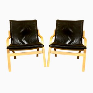 Black Leather Model 101 Armchair by Mogens Hansen, 1960s, Set of 2
