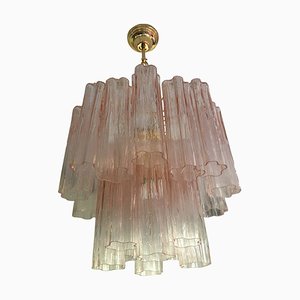 Lámpara de araña Tronchi Venini de cristal de Murano rosa de Simoeng