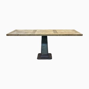 Oak and Cast Iron Base Worktable