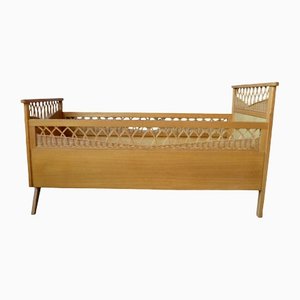 Bohemian Wooden and Wicker Child Bed, 1960s