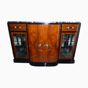 Credenza Art Déco con vetrine in legno di noce e nero, anni '30