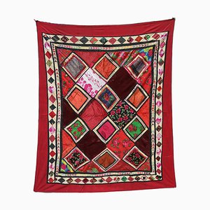 Vintage Embroidered Uzbek Wall Hung Patchwork Tapestry, 1920s
